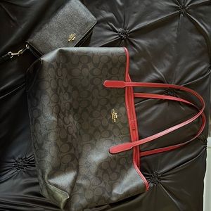 Coach dark brown/red purse and wallet. Gently used.